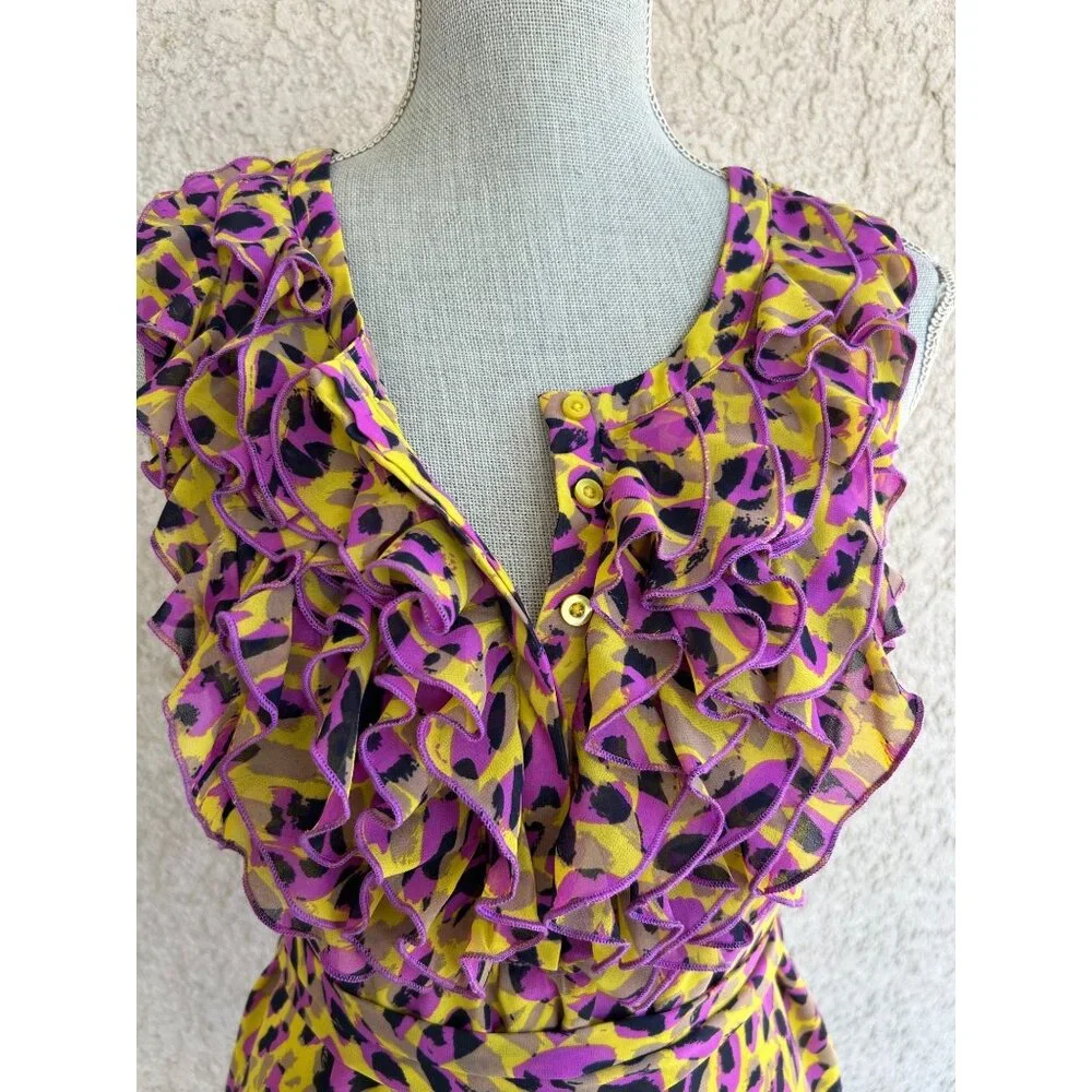 Y2K 2000's Funky Leopard Print Ruffle Dress Medium